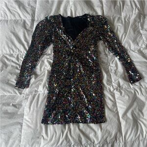 Crystal Doll Multicolor Sequin Long Sleeve Dress